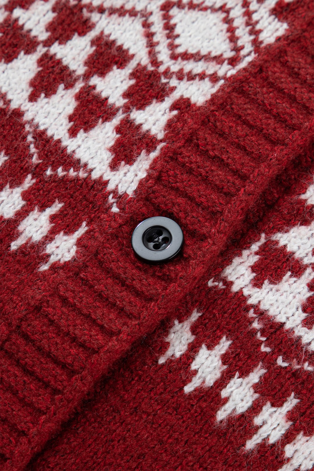 Red Geometric Print Button Front Long Sleeve Knitwear Cardigan