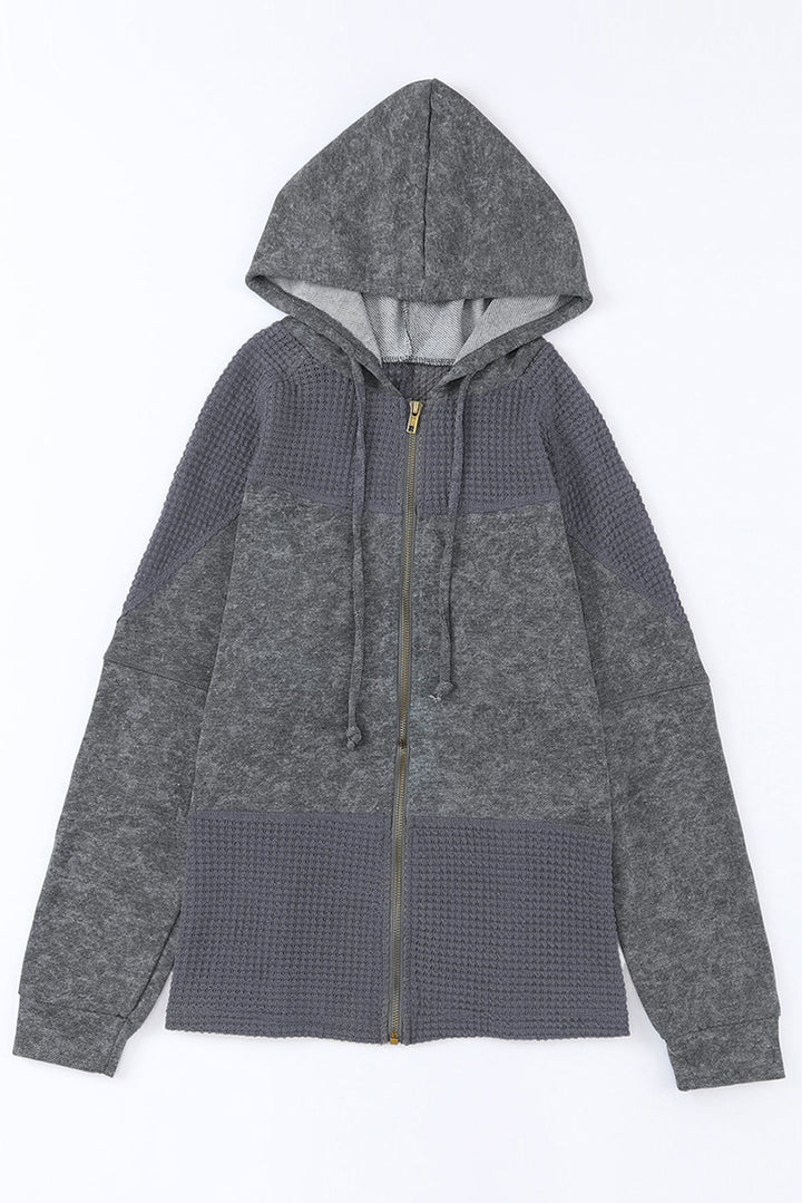 Waffle Patchwork Vintage Washed Hooded Jacket