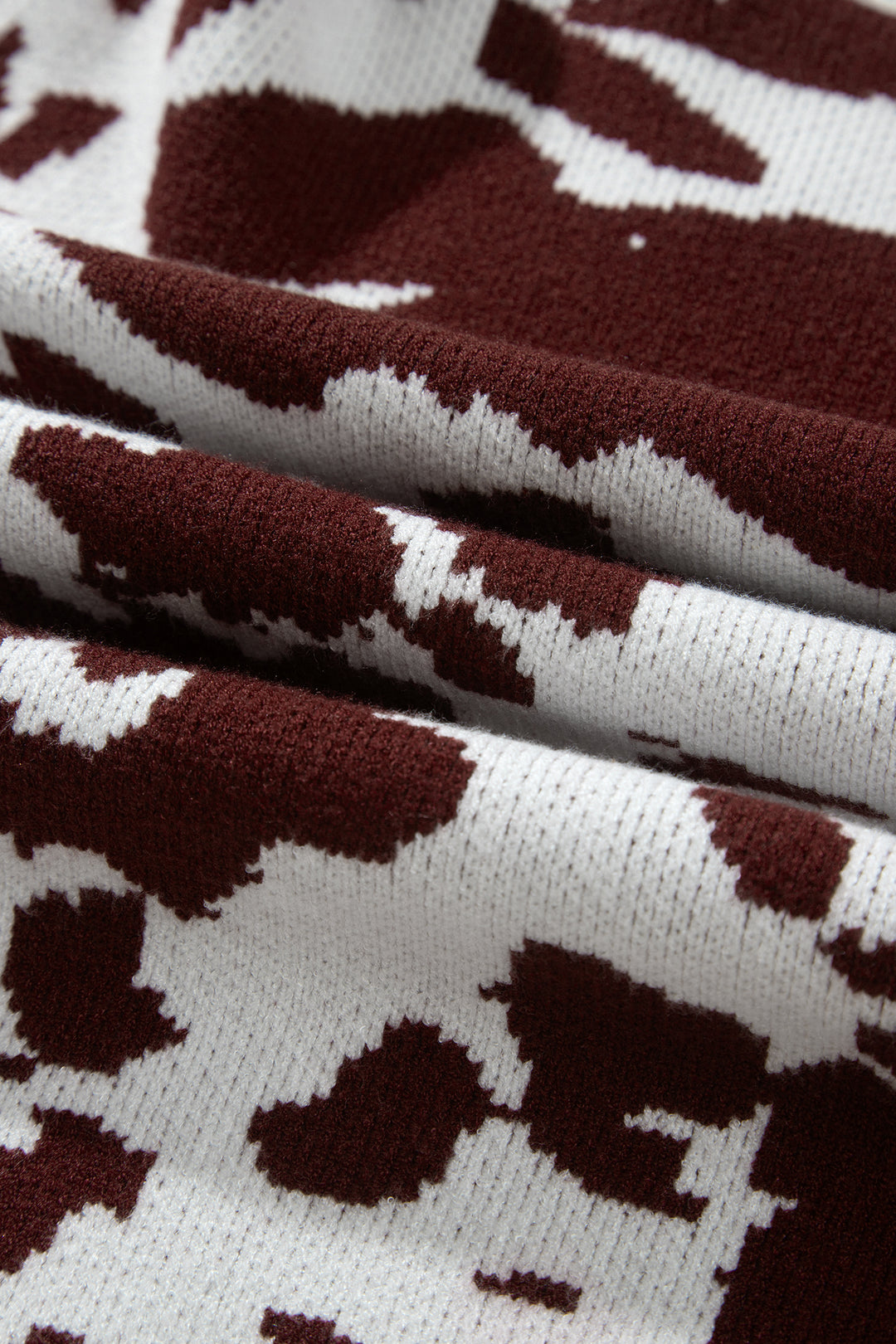 Brown Western Print Cow Pattern Long Sleeve Round Neck Pullover Knitwear Sweater