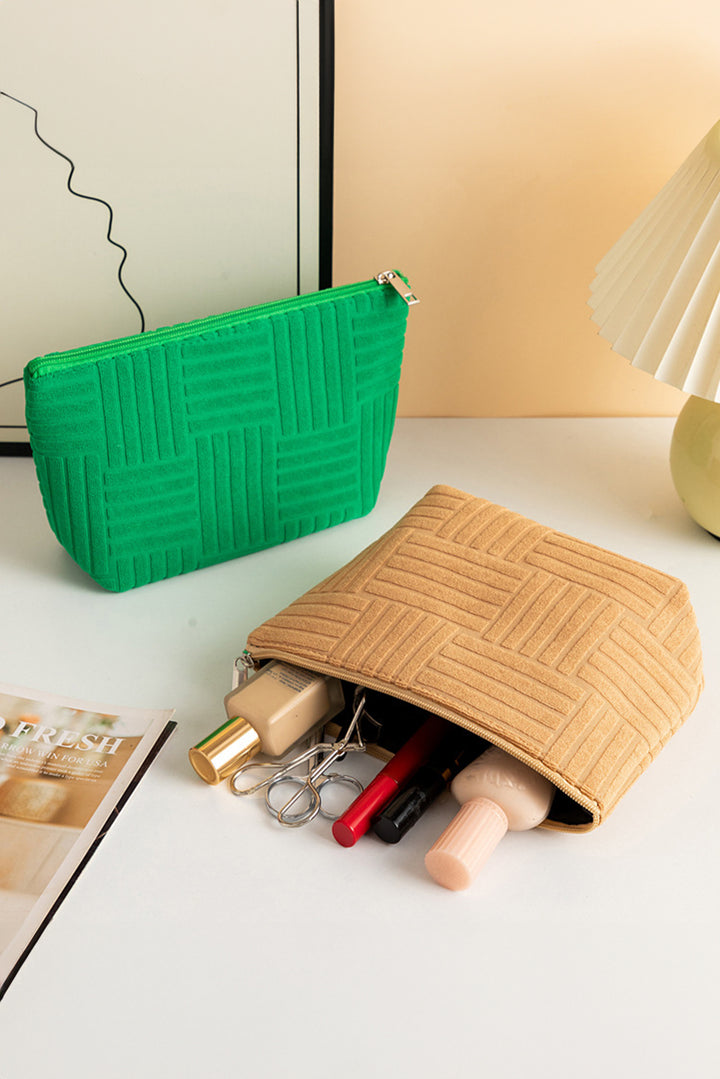 Textured Woven Pattern Zipper Cosmetic Bag