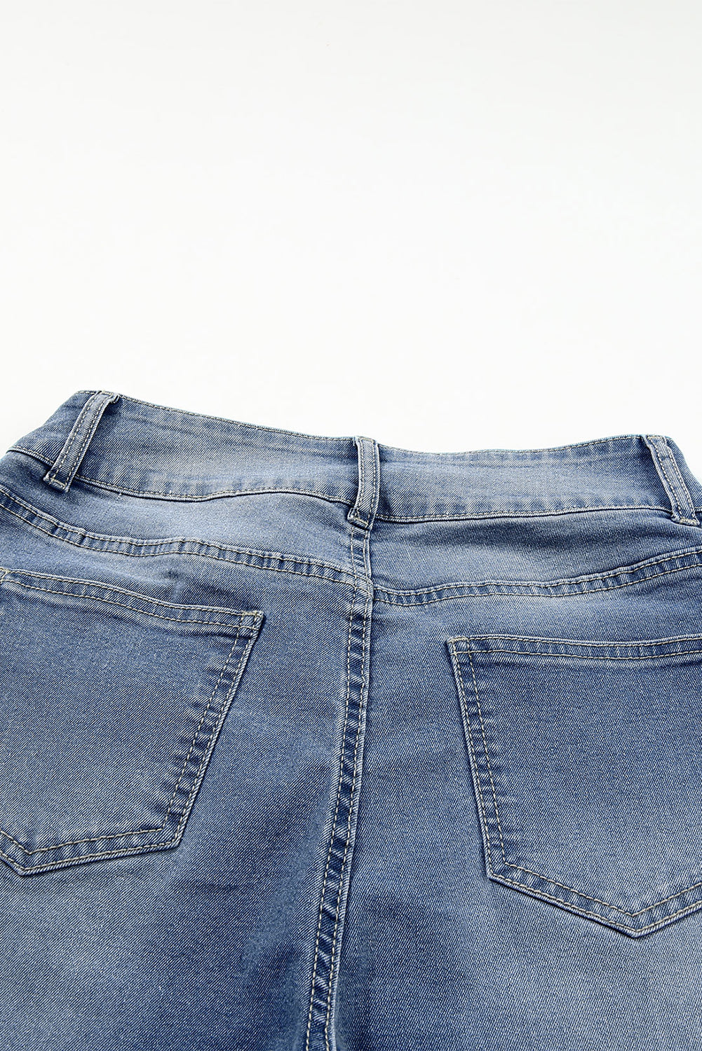 Sky Blue Double Button Raw Hem Slim Fit Jeans