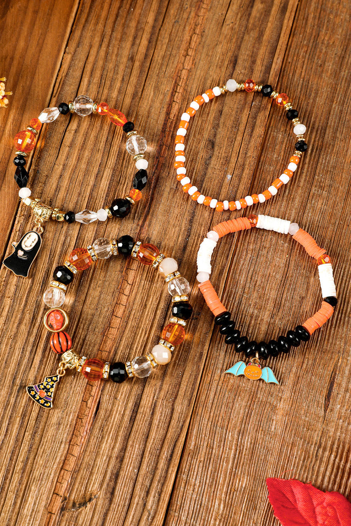 Halloween Kürbis Geist Anhänger Lagen Perlen Armband Set