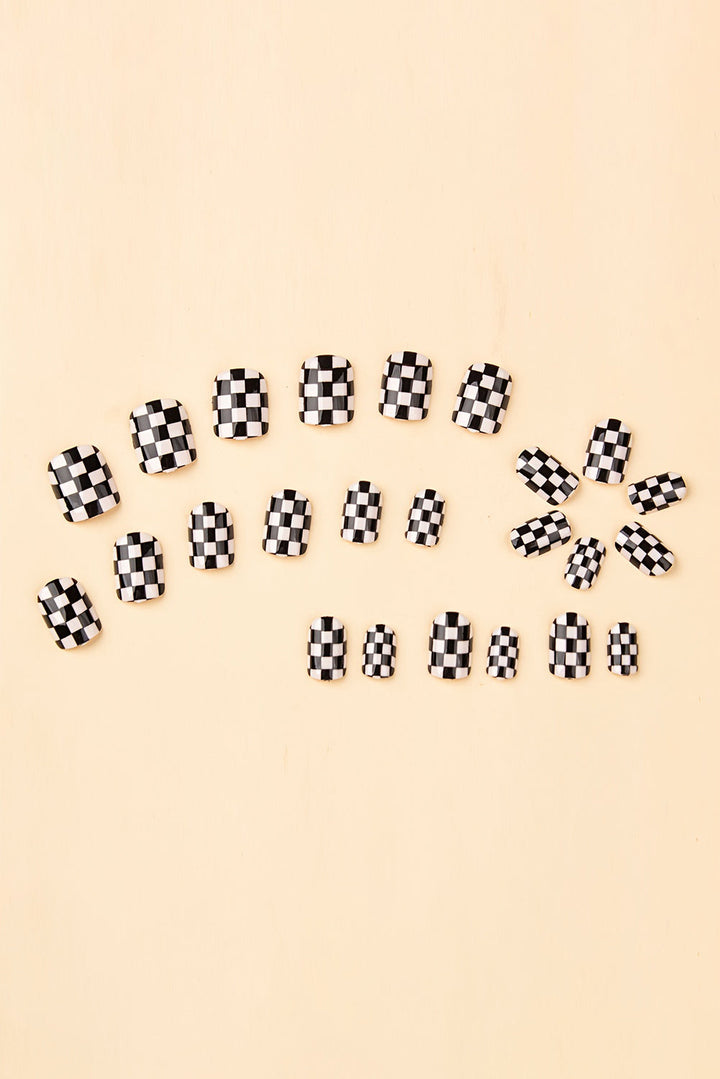Checkerboard Pattern Resin Square Nail Sticker Set