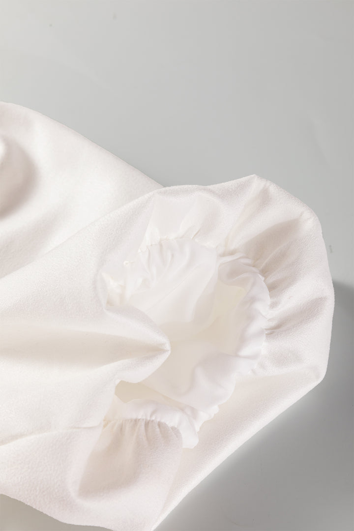 White Frilled Round Neck Short Puff Sleeve Shift Mini Dress