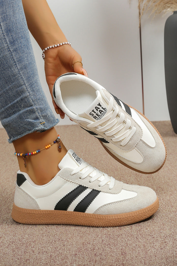 Varsity Color Block Patchwork PU Leather Lace Up Shoes