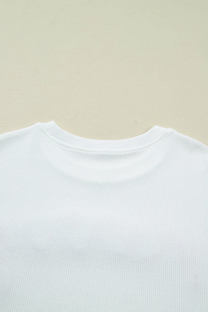 Merry Tinsel Letter Embroidery Ribbed Drop Shoulder Sweatshirt