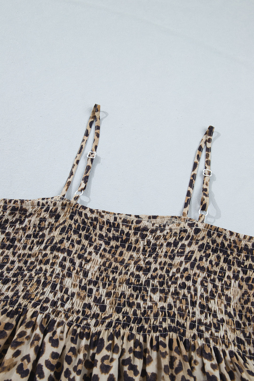 Multicolour Leopard Spaghetti Straps Shirred Ruffle Tank Top