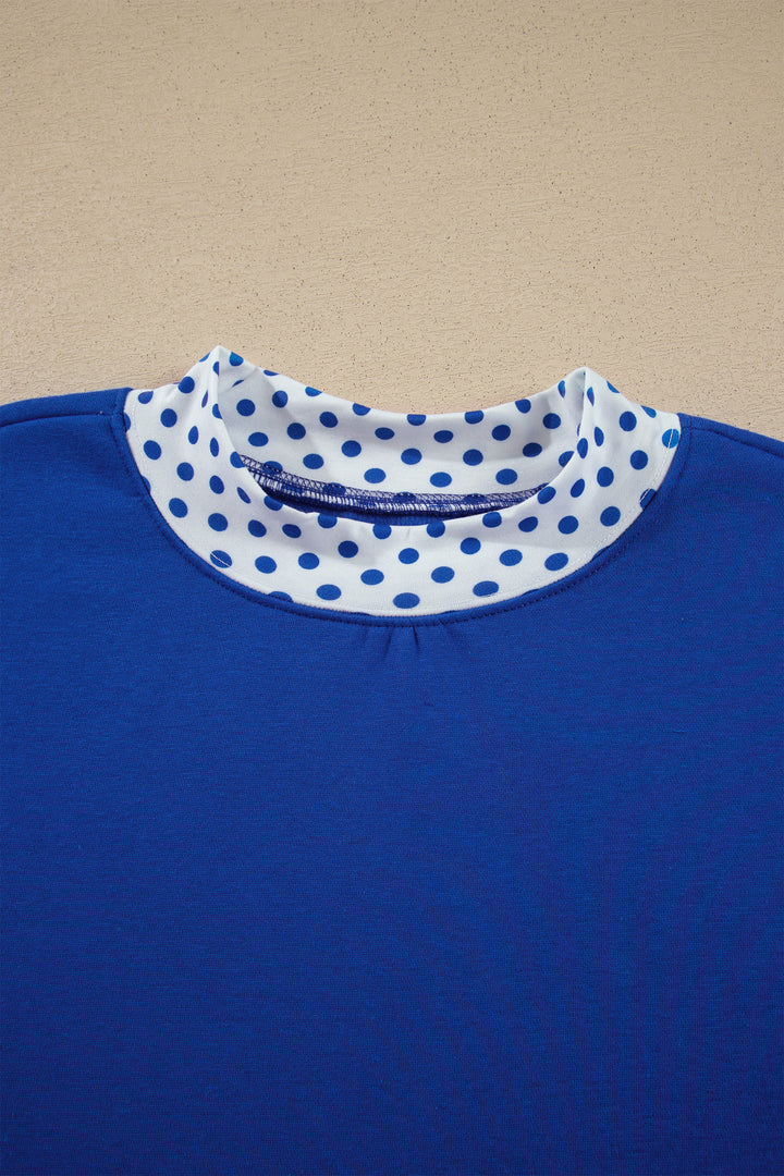 Dark Blue Polka Dot Trim Baggy Pullover 2pcs Short Set