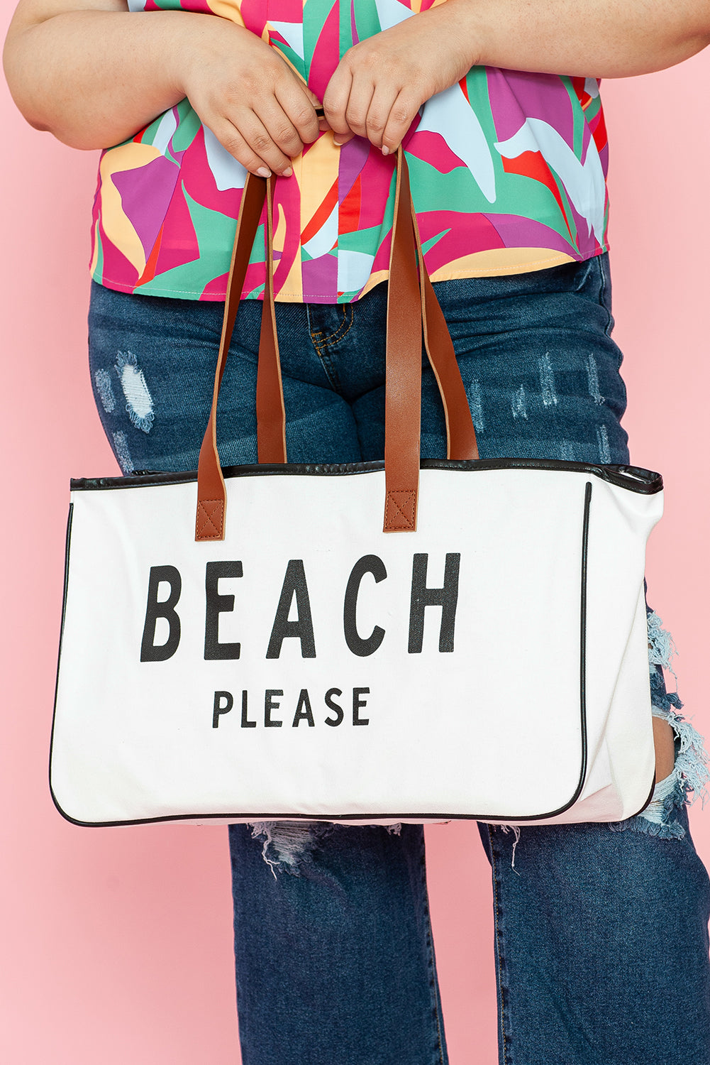 Große Canvas-Tragetasche mit „BEACH PLEASE“-Aufdruck