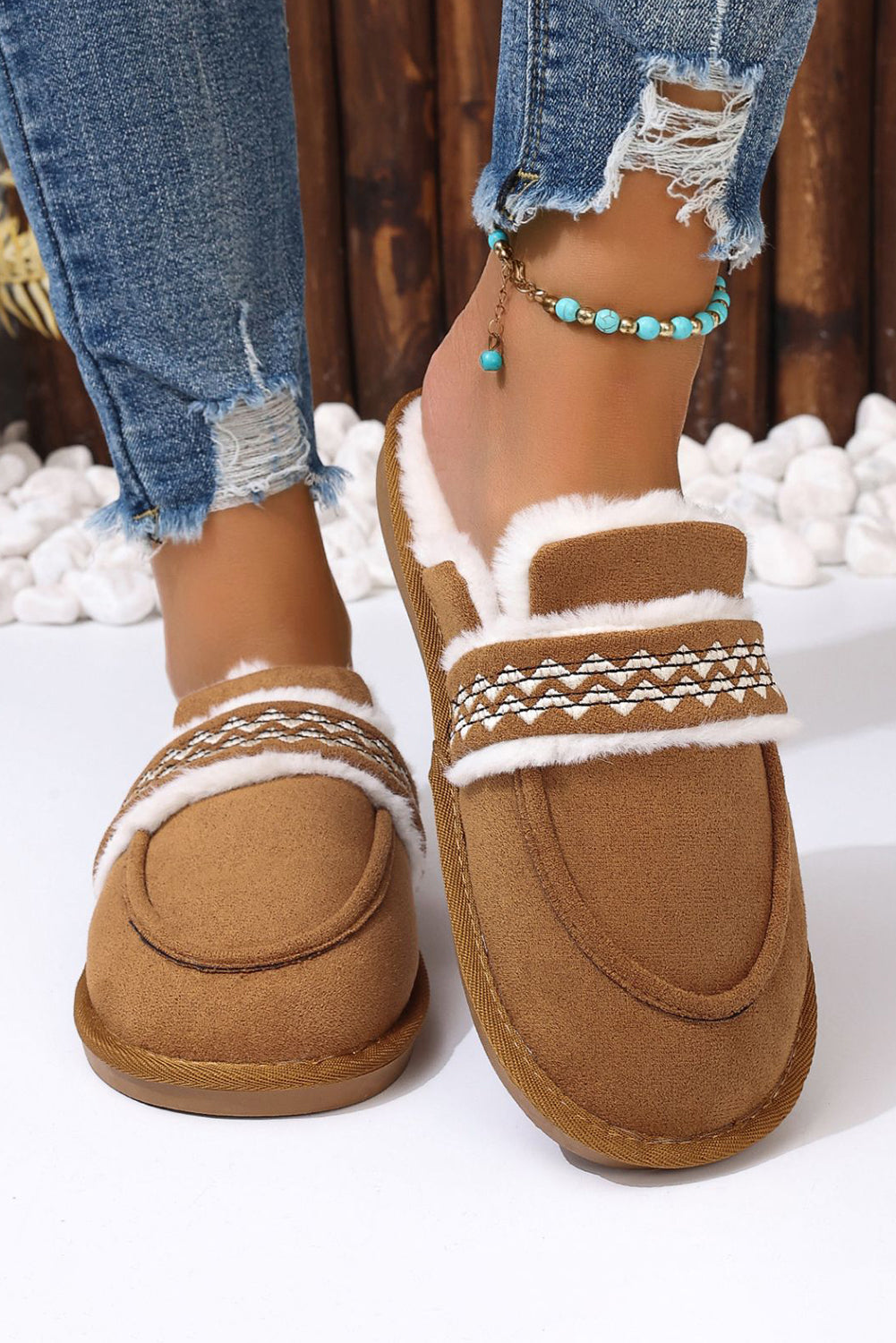 Suede Wavy Striped Plush Lined Slippers (Run Small, Size Up)