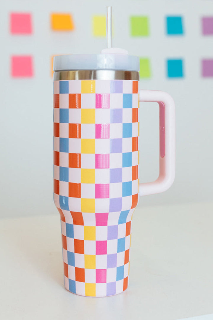 Colorful Checkered Print Handle Vacuum Cup 40oz