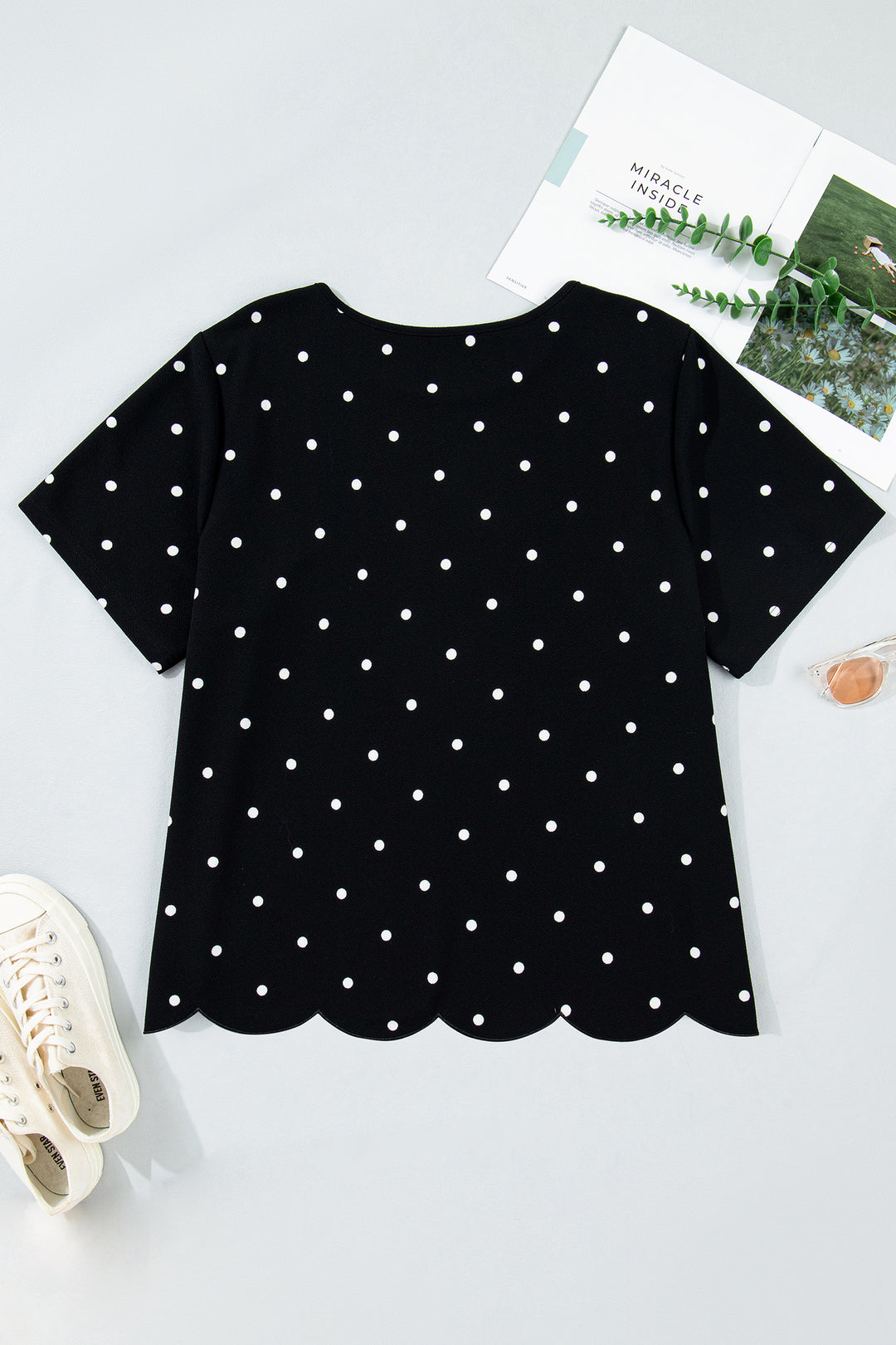 Black Plus Size Dotted Casual T Shirt