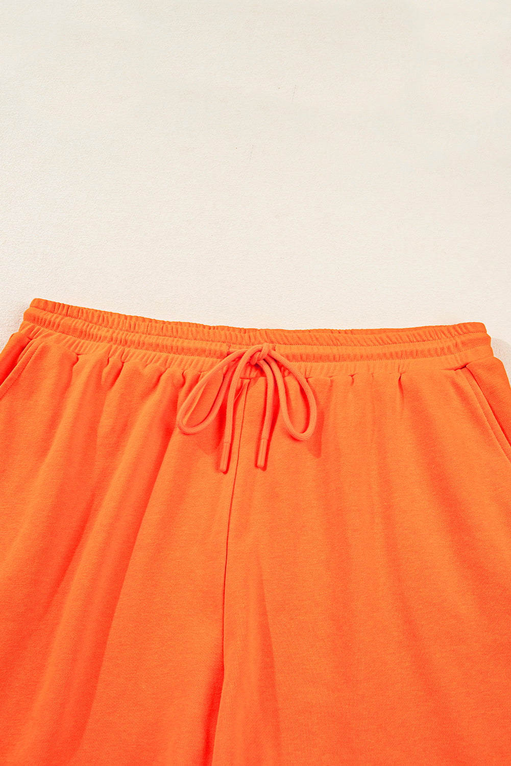 Orange Plus Size Varsity Striped Pullover Drawstring Elastic Waistband Short Set