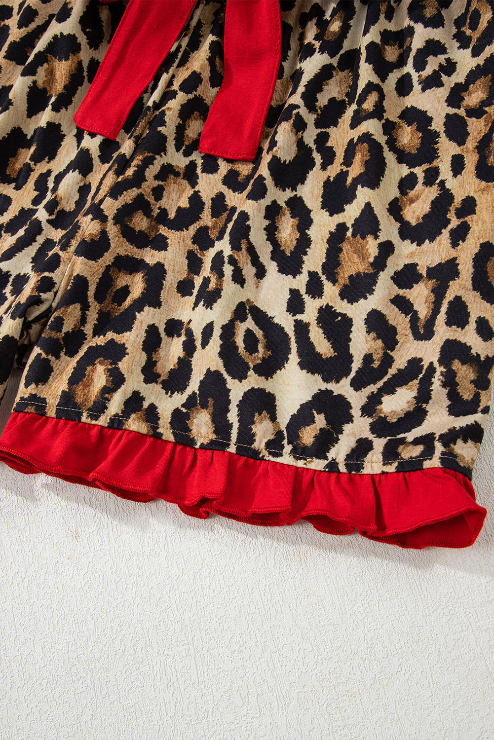 Racing Red Retro Plaid Leopard Print Patchwork Long Sleeve Shorts Pajama Set