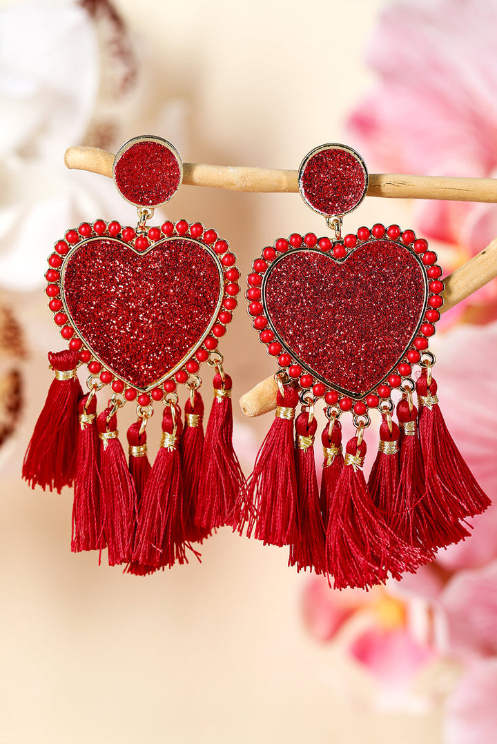 Boucles d'oreilles pendantes à pompons en forme de cœur