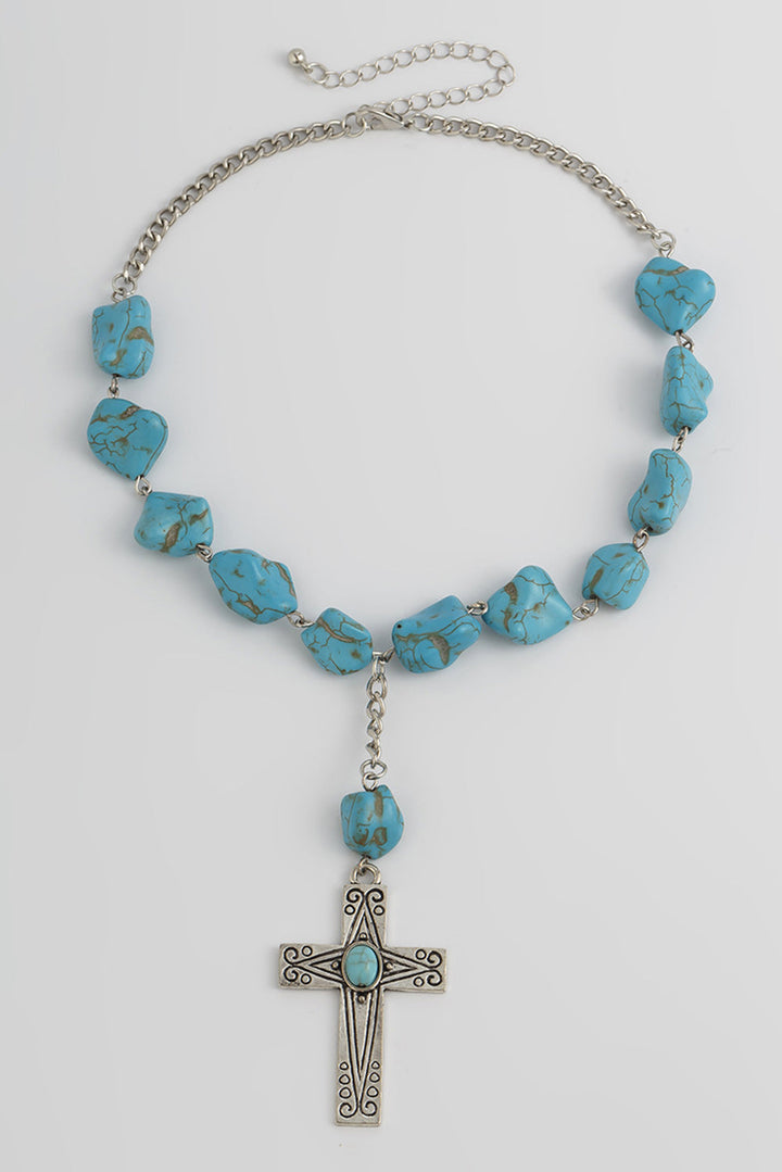 Collier pendentif croix turquoise