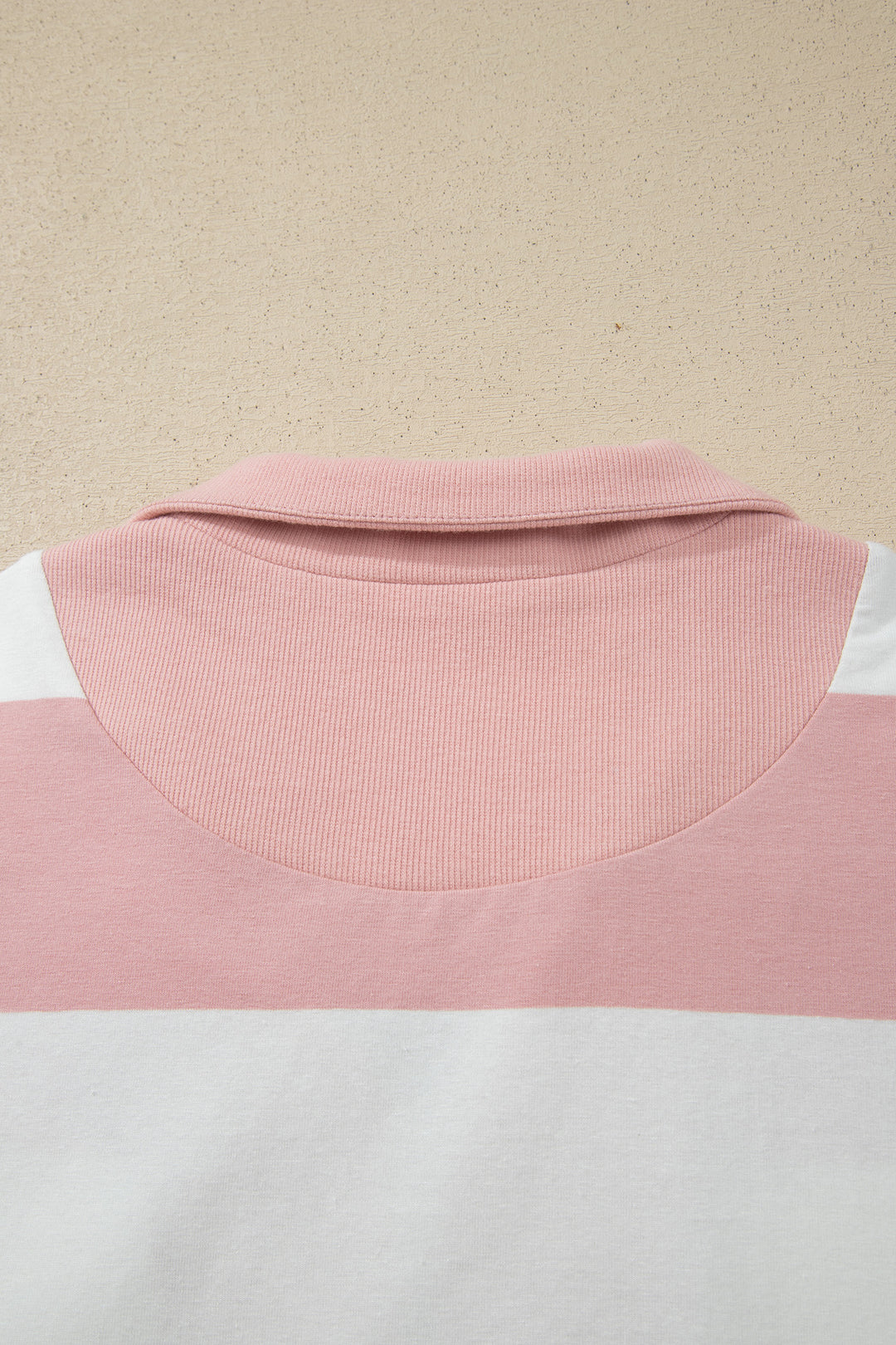 Pink Stripe Half Zip Bracelet Sleeve Top Casual Short Set