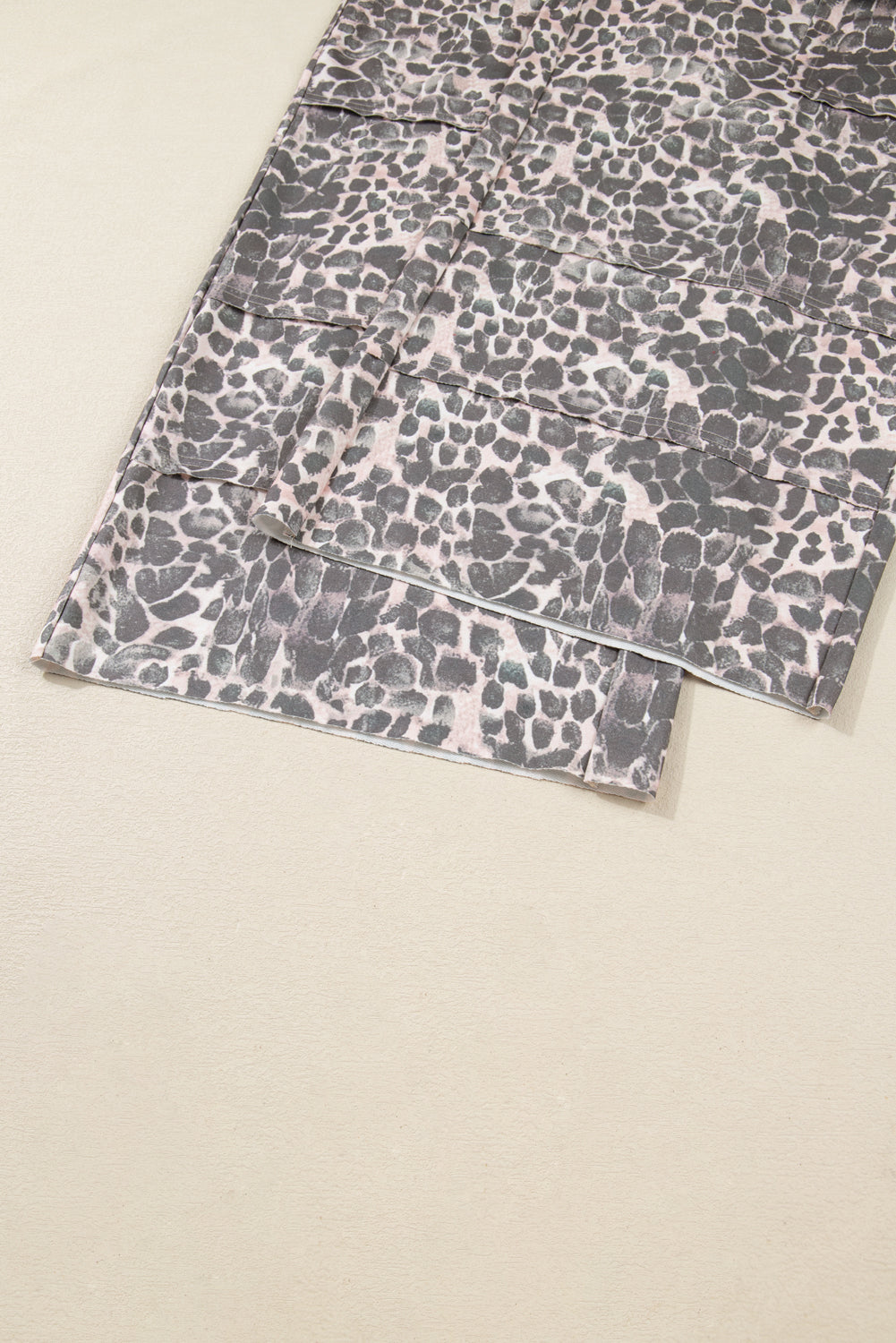 Khaki Plus Size Leopard Print Raw Edge Patch Pocket Drawstring Loose Pants