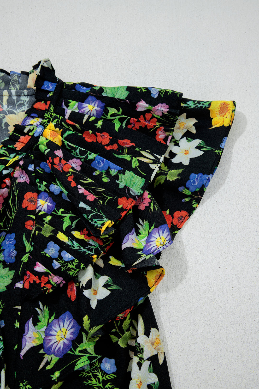 Tiered Flutter Sleeve V Neck Flower Blouse