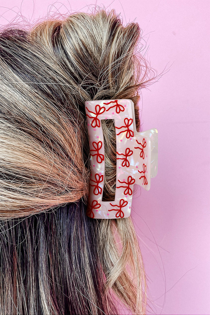 Bow Knot Print Cut Out Square Hair Claw Clip