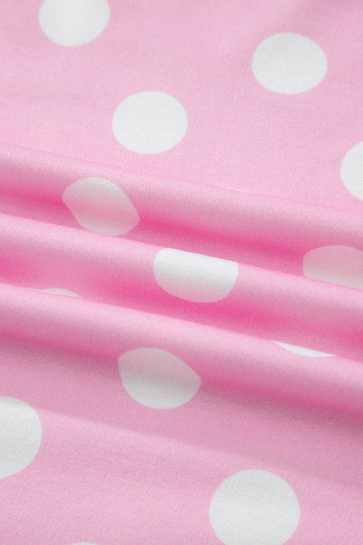Pink Polka Dot Contrast Edge Casual Short Set