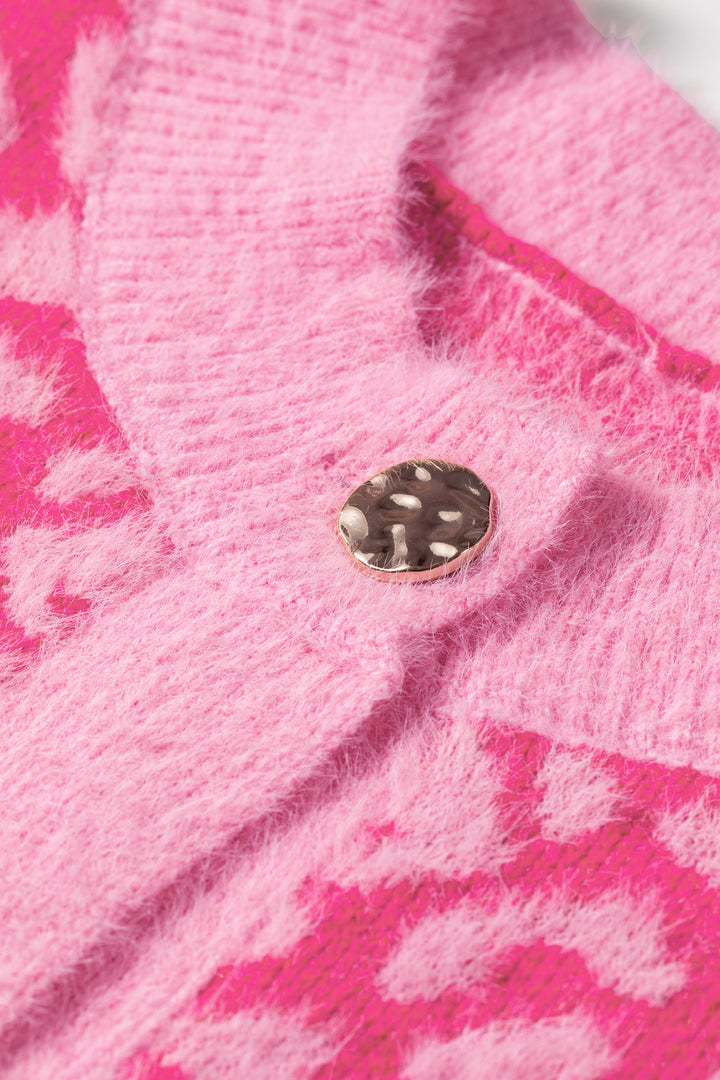 New Pink Leopard Print Knit Sleeveless Regular Wash Sweater Vest