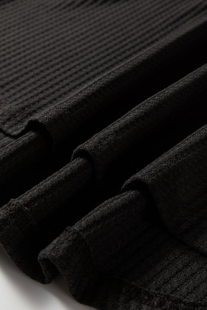 Waffle Knit Patchwork Half Zipped Casual Sweatshirt