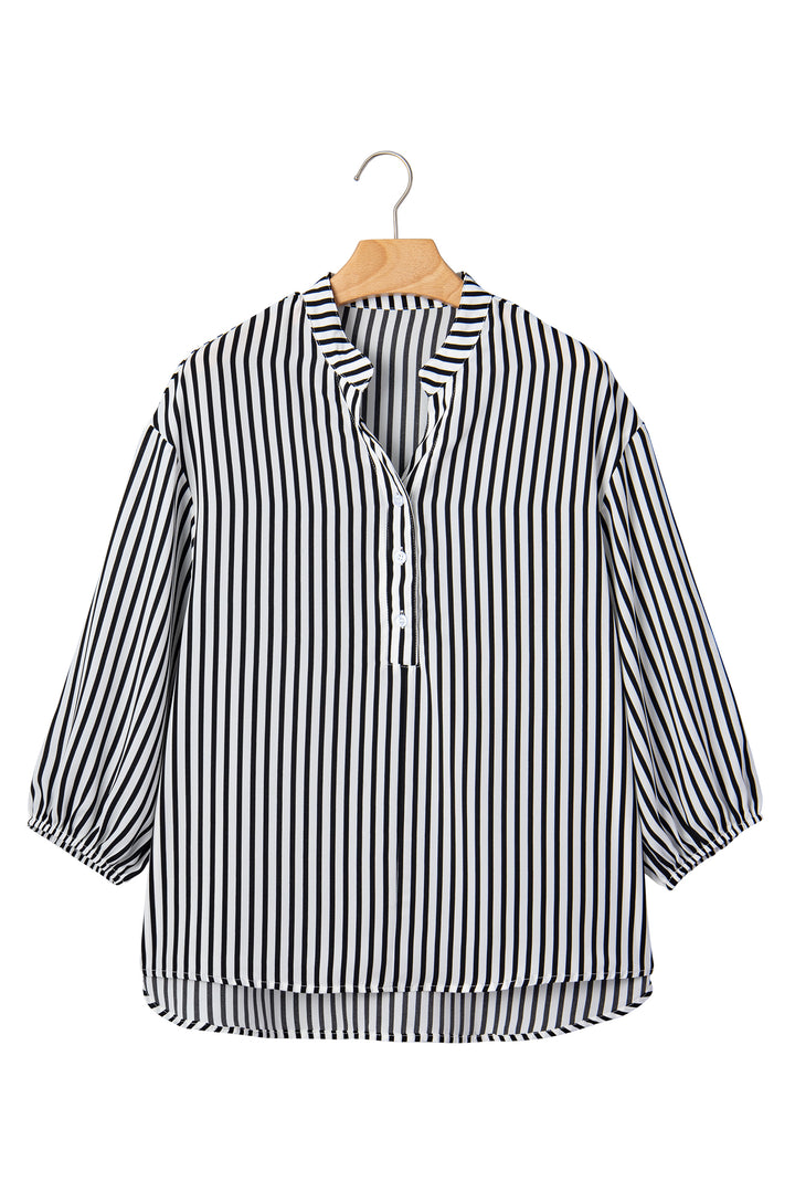 Black Striped Half Sleeve Button-Up Shirt