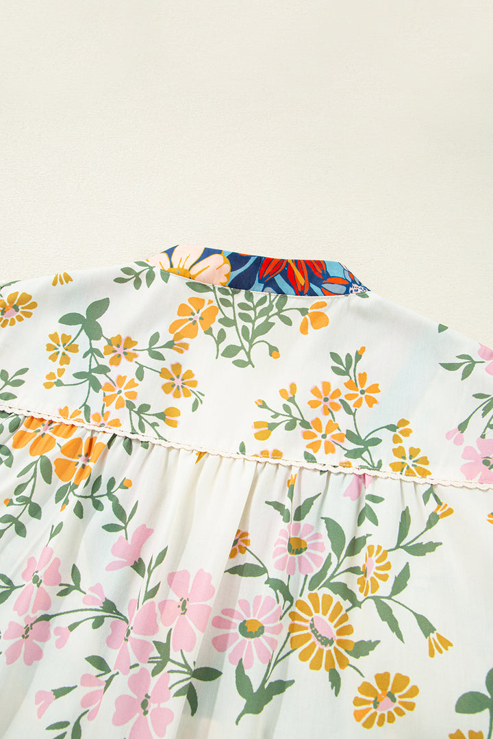 Multicolour Plus Size Floral Print Woven V Neck Half Sleeve Blouse