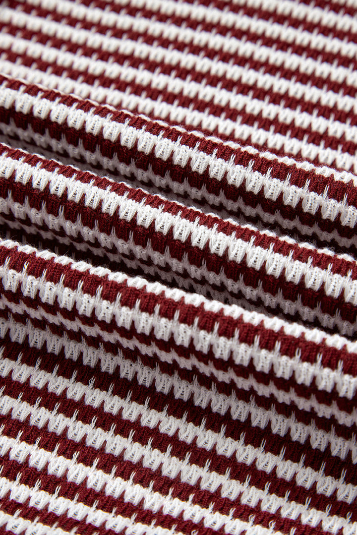 Red Stripe Ribbed Trim Drop Shoulder Long Sleeve Oversize Top