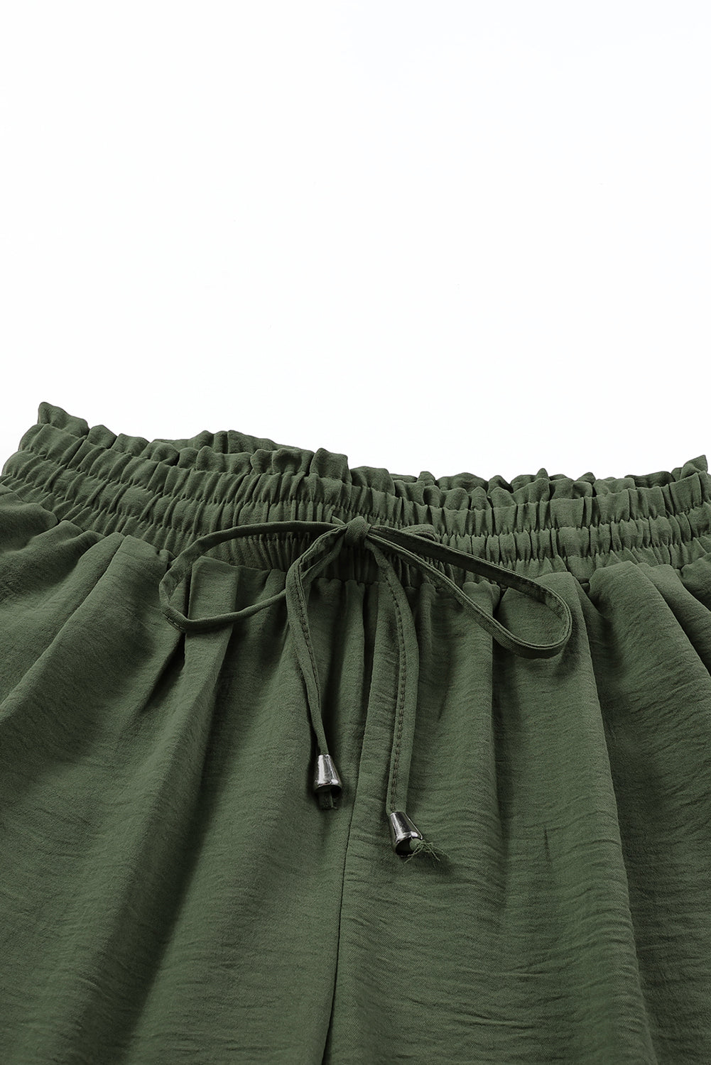 Green Solid Color Drawstring Smocked Waist Joggers