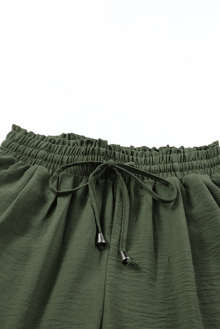 Green Solid Color Drawstring Smocked Waist Joggers