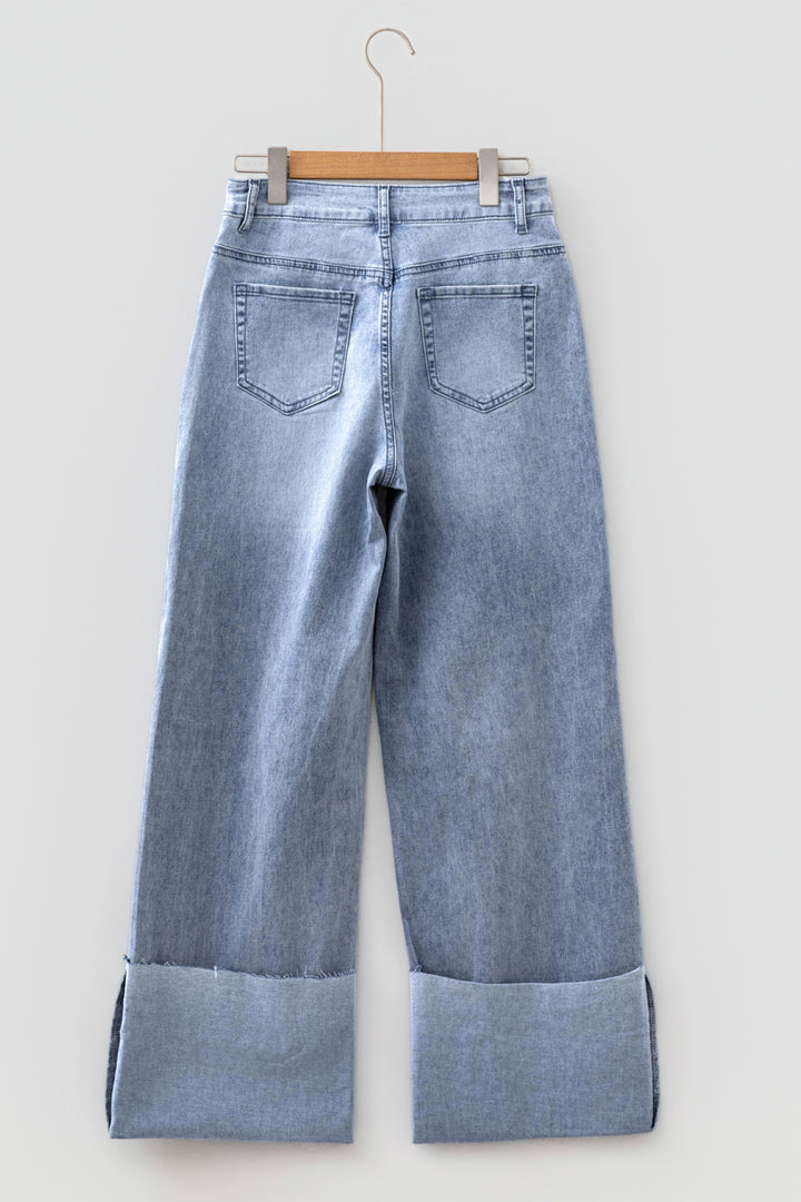 Fashion Beau Blue Turn-up Cuffs Womens Loose Jeans