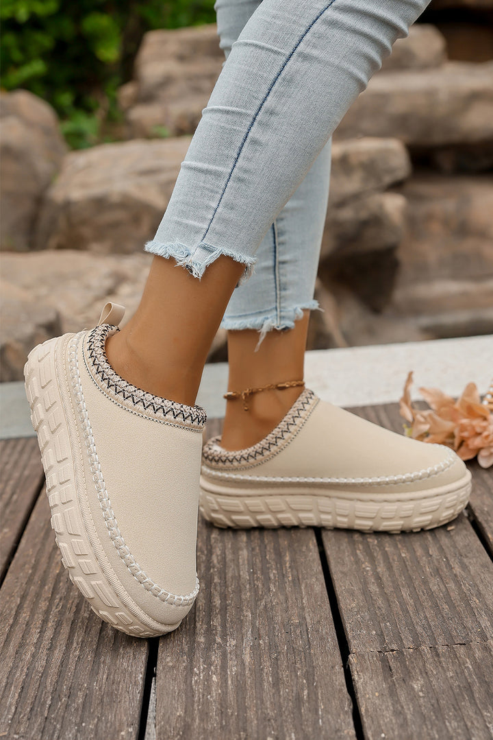 Contrast Stitch Detail Faux Suede PU Patchwork Plush Winter Clog Slippers