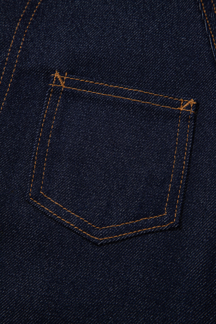 Navy Blue Contrast Collar Stitched Detail Button Denim Jacket