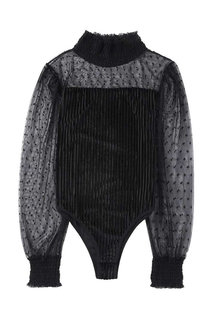 Sheer Dotty Long Sleeve Ribbed Velvet Bodysuit