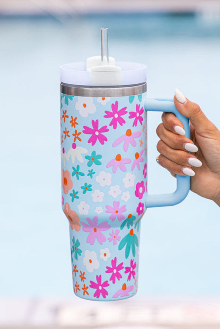 Tasse à anse avec motif floral mignon et paille 40 oz