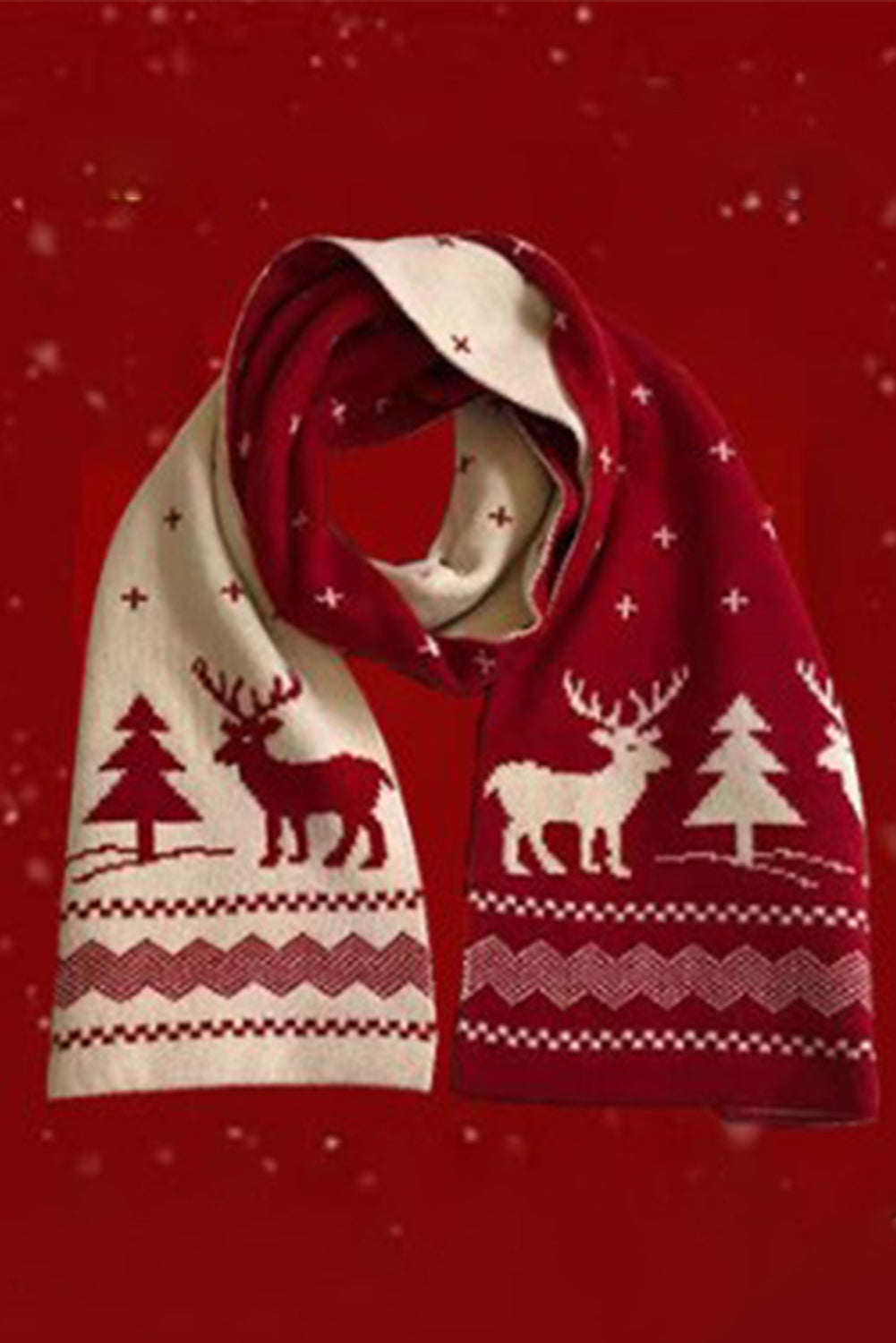 Elk Christmas Tree Print Knitted Scarf