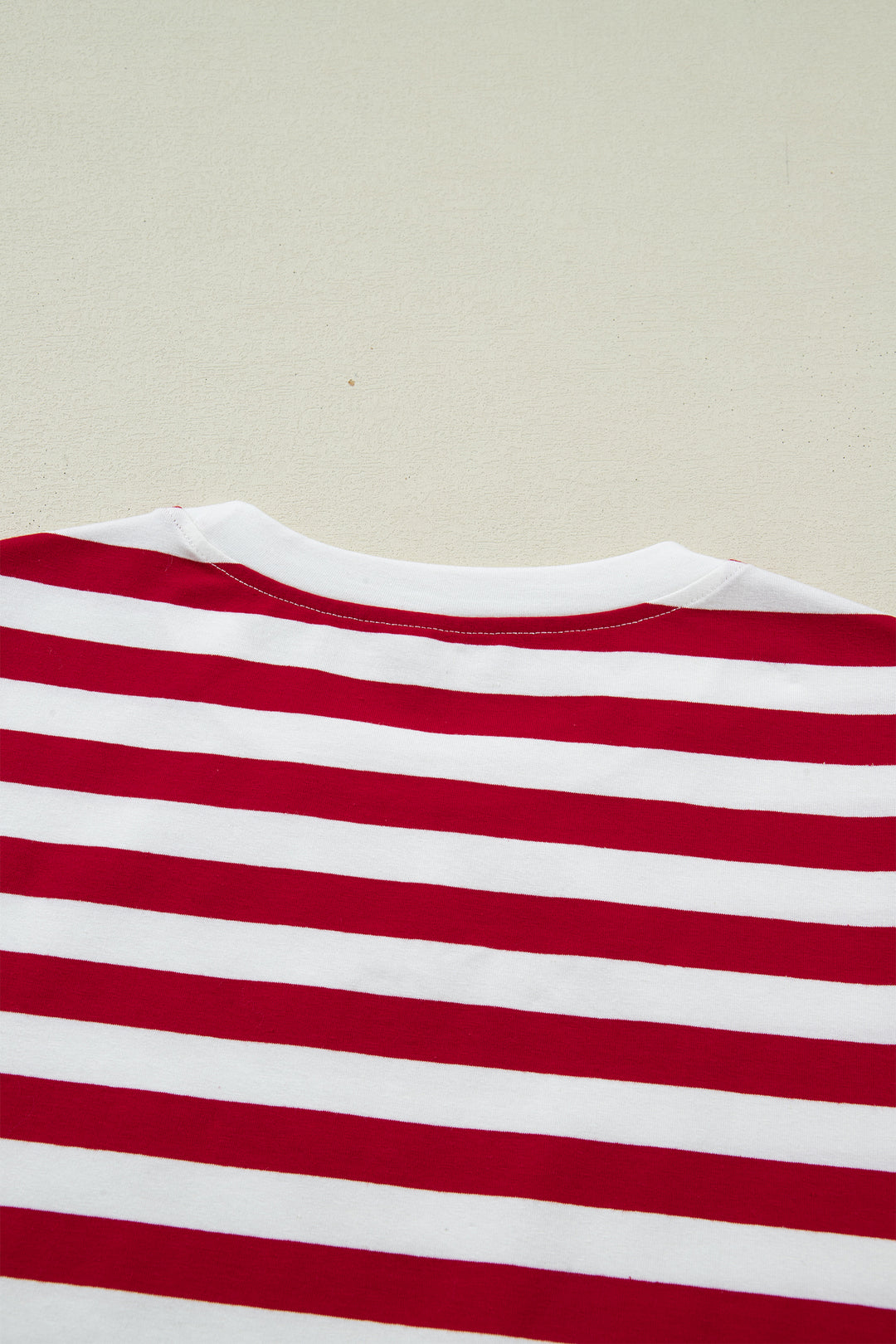 Red Stripe Patchwork Round Neck Short Sleeve T Shirt