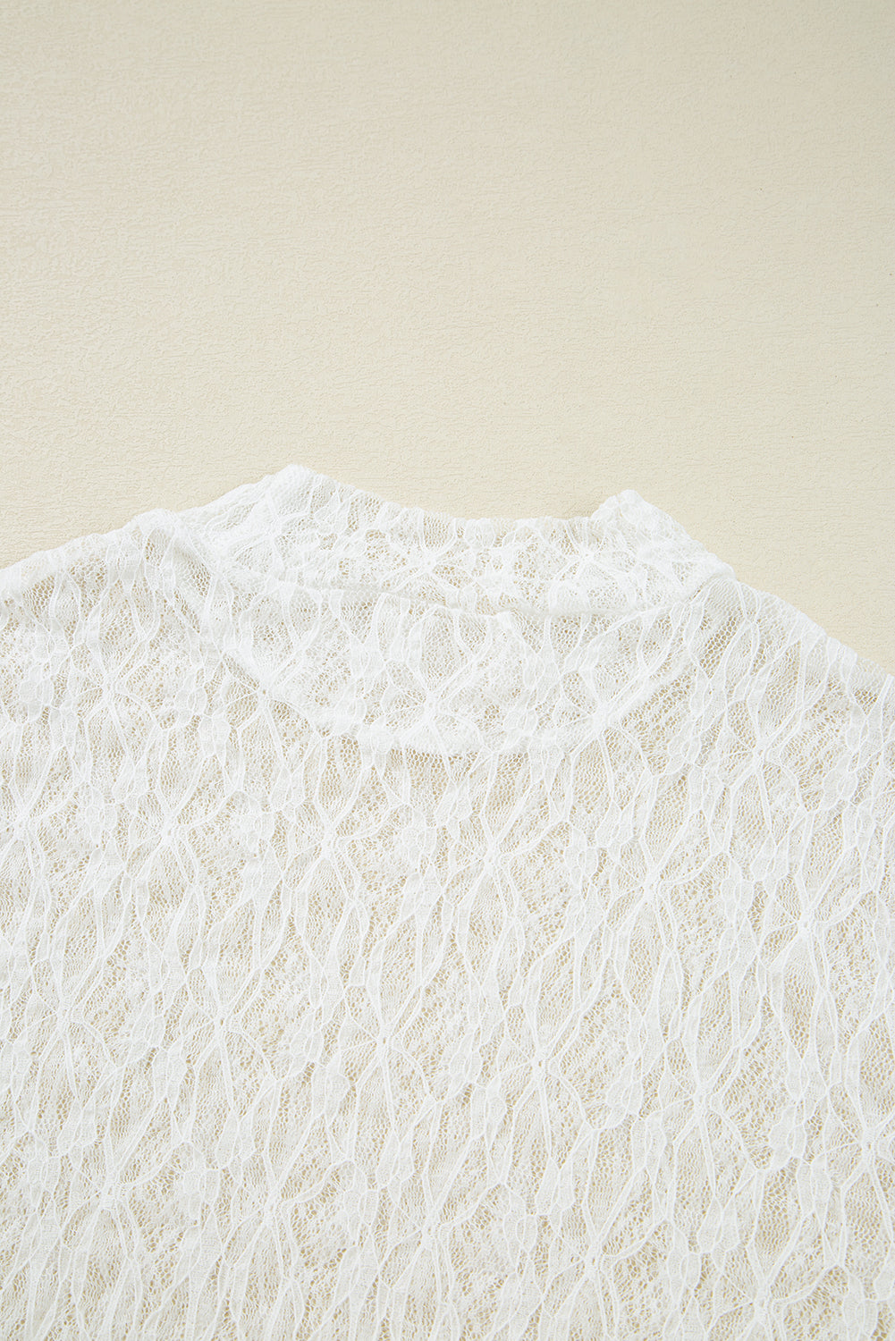 Sheer Lace Bell Sleeve Mock Neck Blouse