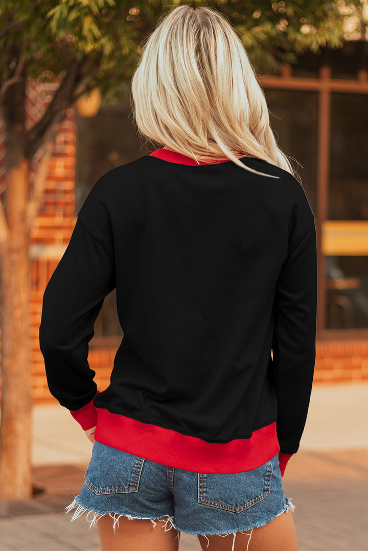 GAME DAY Letter Graphic Varsity Striped Detail Baggy Sweatshirt