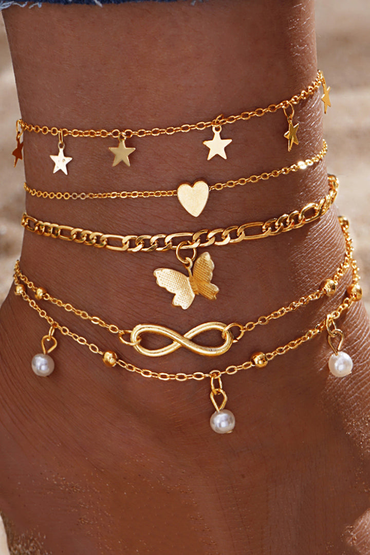 Bracelet de cheville avec pendentif multicouche en forme de papillon et perles