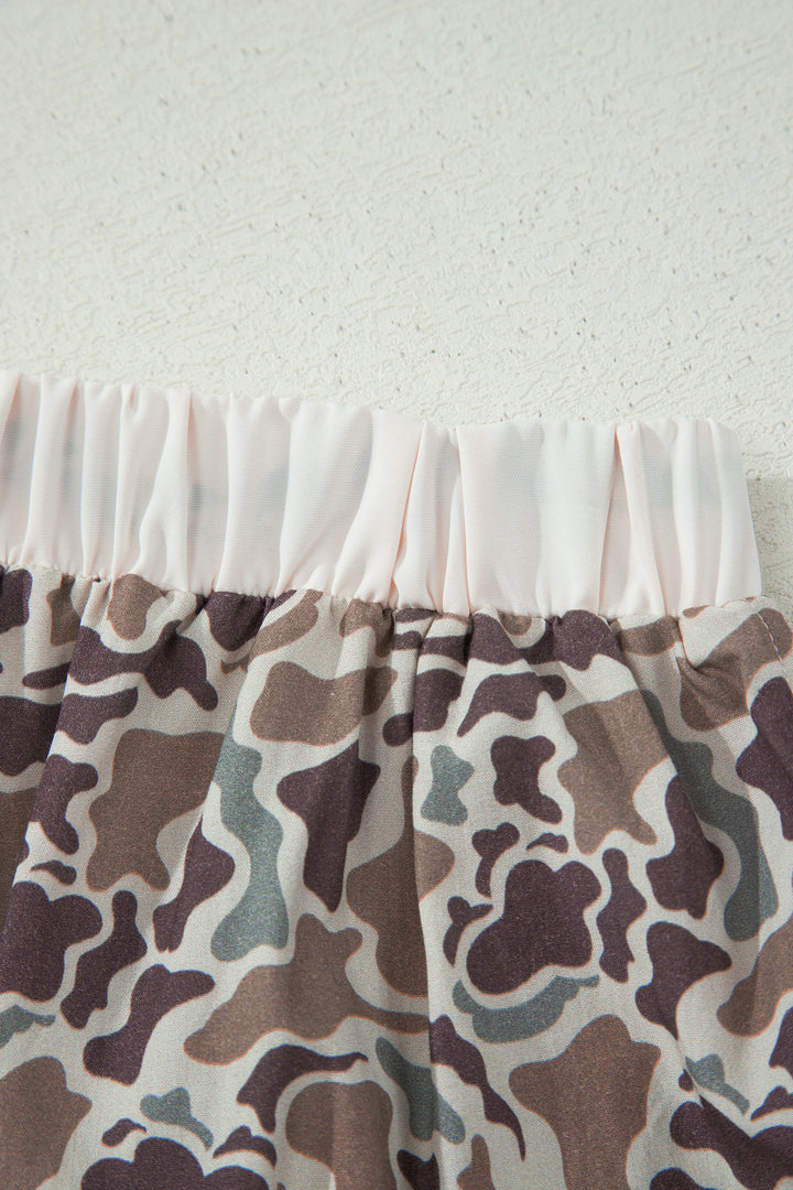 Khaki Camouflage Print Ruffle Boxer Shorts