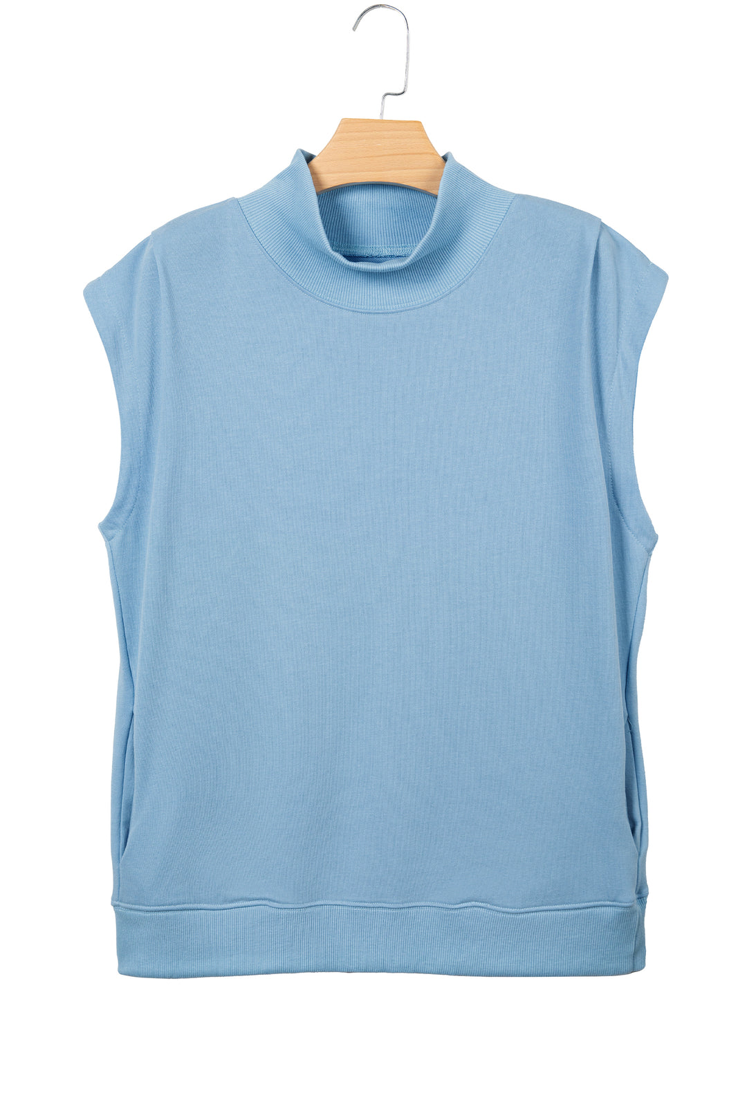 Myosotis Solid Color High Neck Cap Sleeve Loose Top