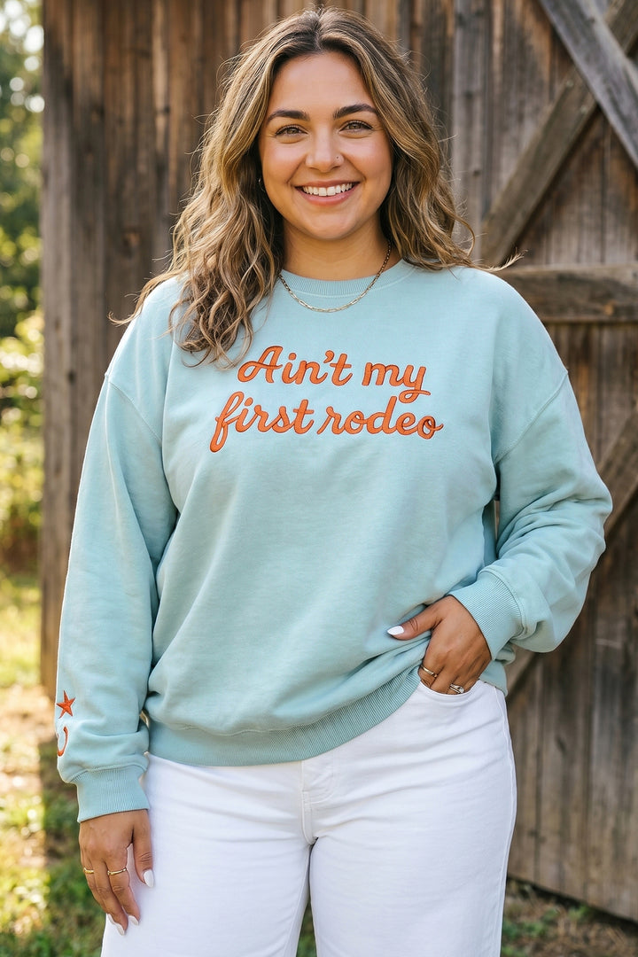 Haze Blue Letter Print Round Neck Loose Fit Plus Size Sweatshirt
