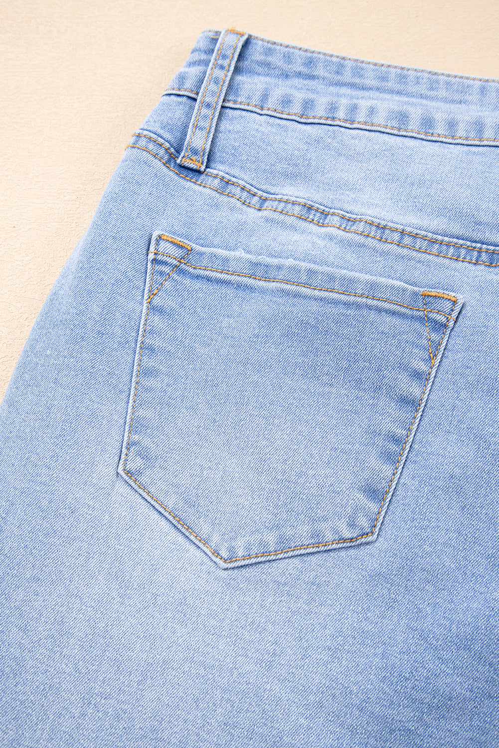Iceland Blue Unique Hem Design Elastic Waist Flare Leg Jeans