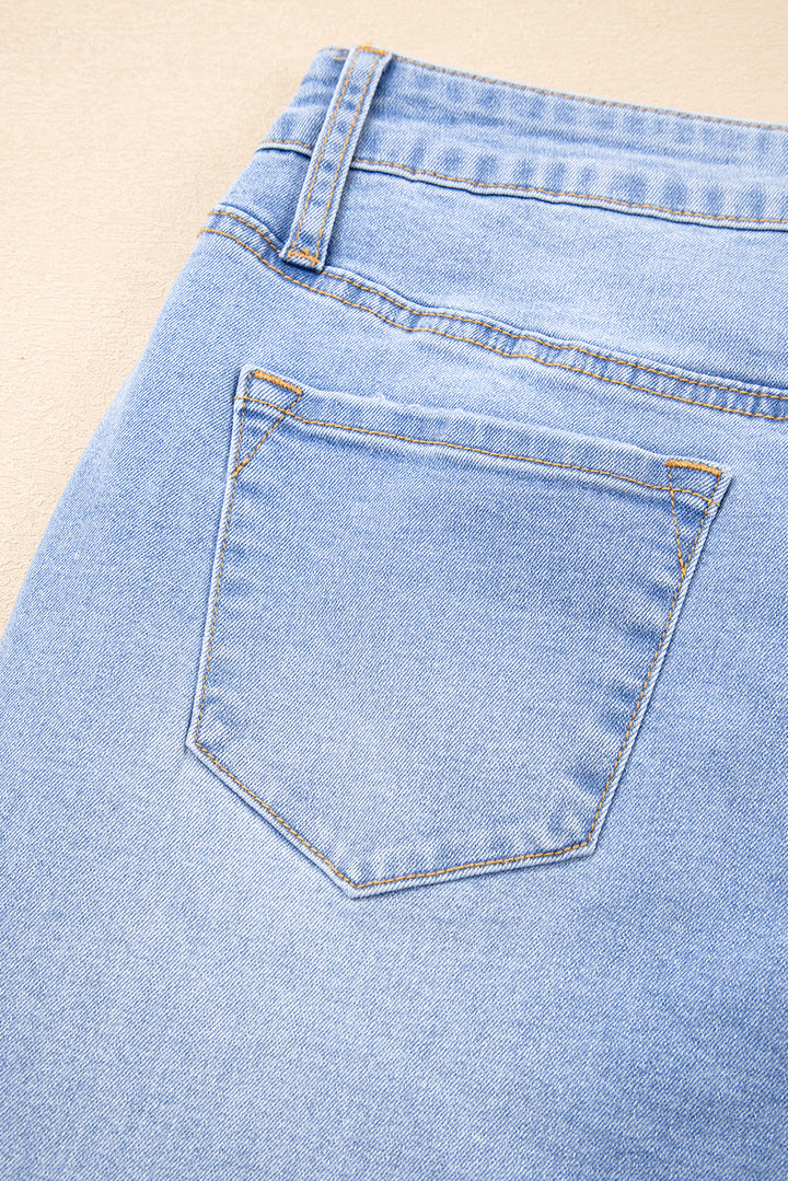 Iceland Blue Unique Hem Design Elastic Waist Flare Leg Jeans