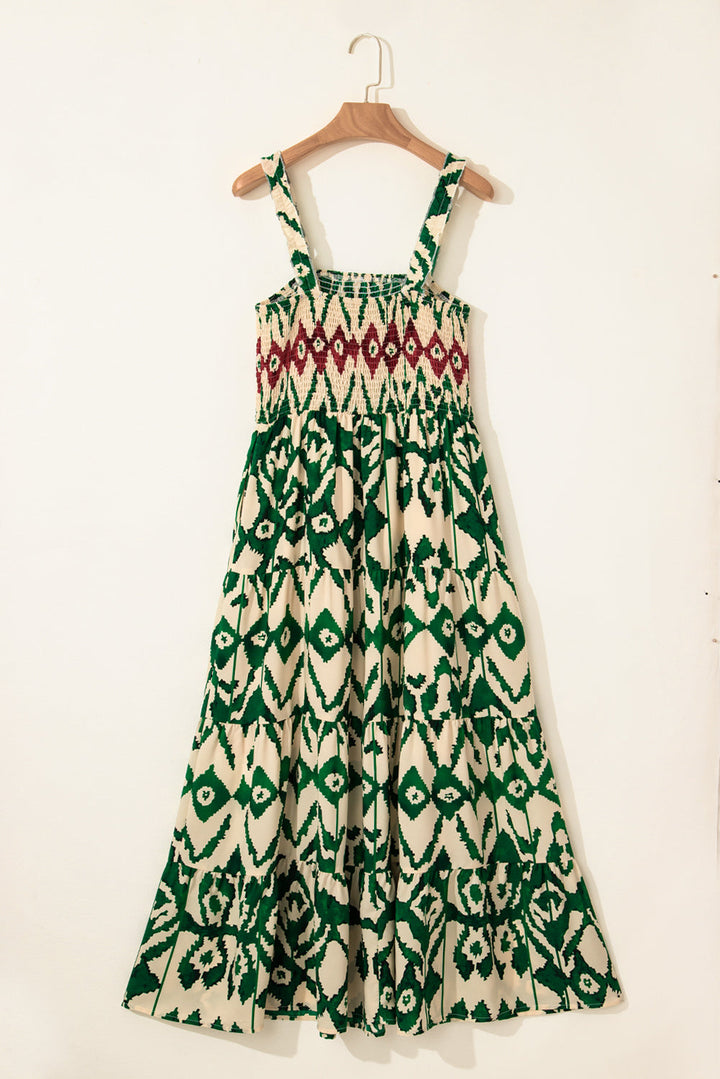 western aztec shirred a line sleeveless maxi dress