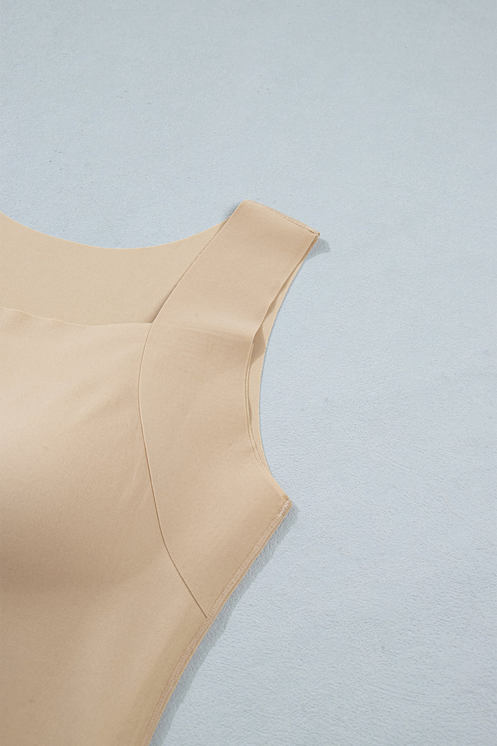 Oatmeal Solid Color Wide Strap Splicing Athleisure Tank Top