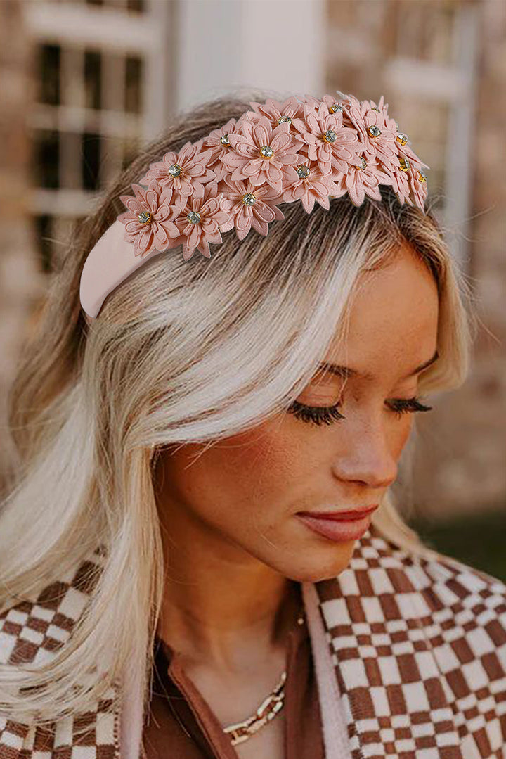 Multi Layer Flower Rhinestone Wide Headband